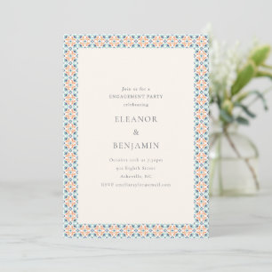Moroccan Tile Border Teal Orange Engagement Party Invitation