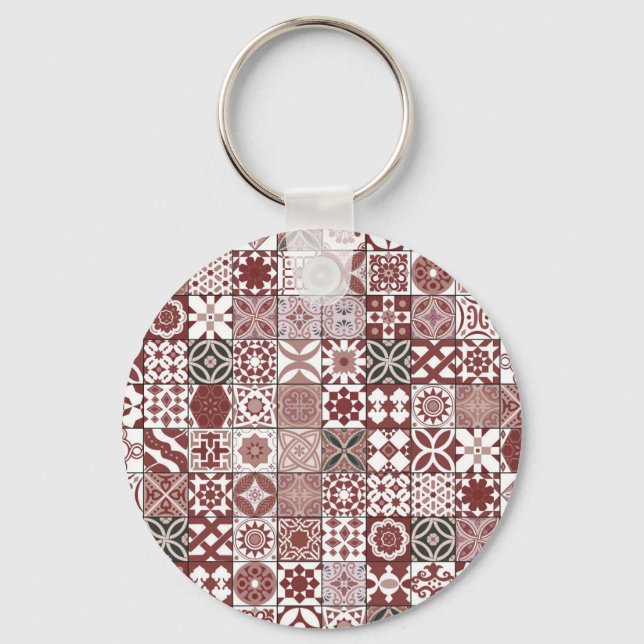 Moroccan tile - bordo and black key ring (Front)