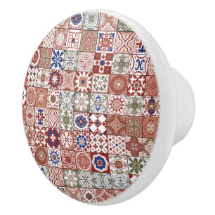 Moroccan tile - burgundy and blue ceramic knob