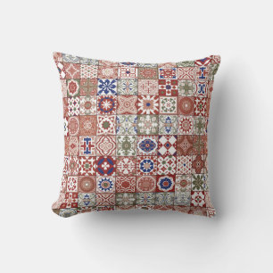 Moroccan tile - burgundy and blue cushion