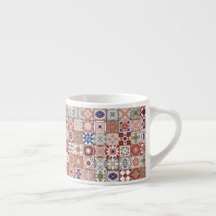 Moroccan tile - burgundy and blue espresso cup