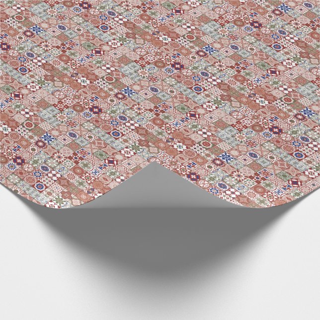 Moroccan tile - burgundy and blue wrapping paper (Corner)