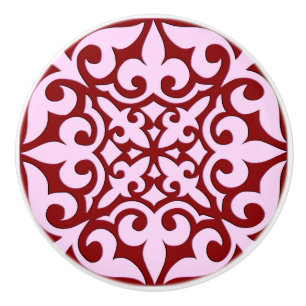 Moroccan tile - burgundy and pink ceramic knob