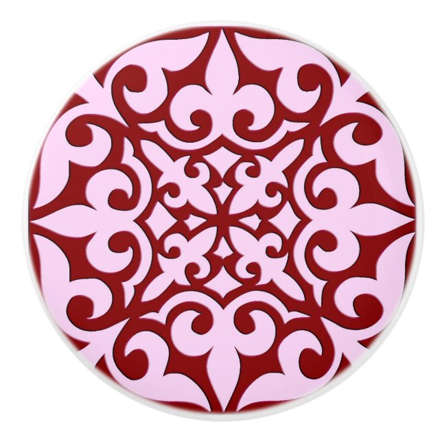 Moroccan tile - burgundy and pink ceramic knob (Front)