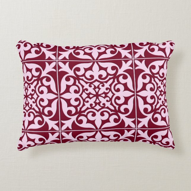 Moroccan tile - burgundy and pink decorative cushion (Front)
