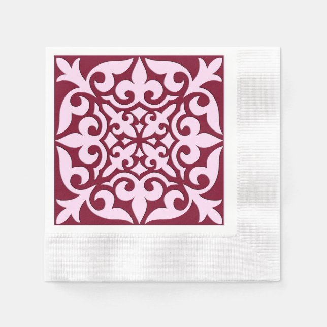 Moroccan tile - burgundy and pink napkin (Front)
