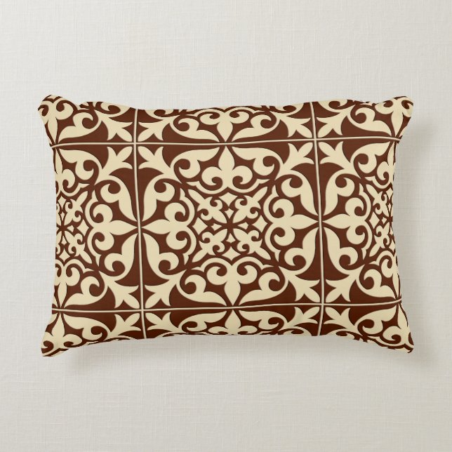 Moroccan tile - chocolate brown and beige decorative cushion (Front)