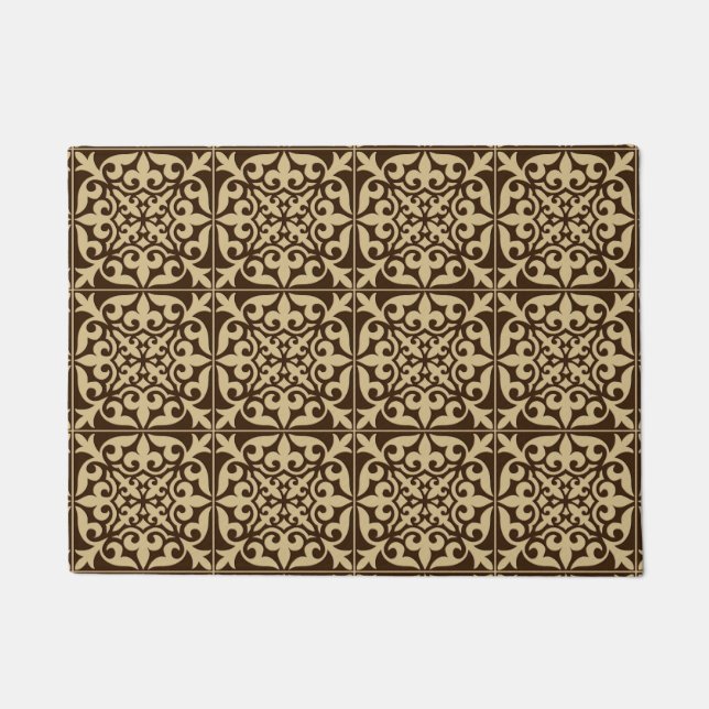 Moroccan tile - chocolate brown and beige doormat (Front)