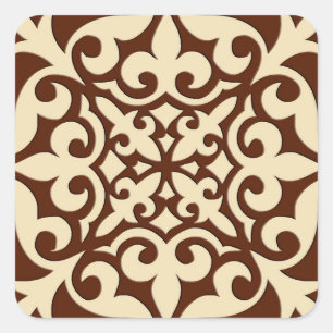 Moroccan tile - chocolate brown and beige square sticker