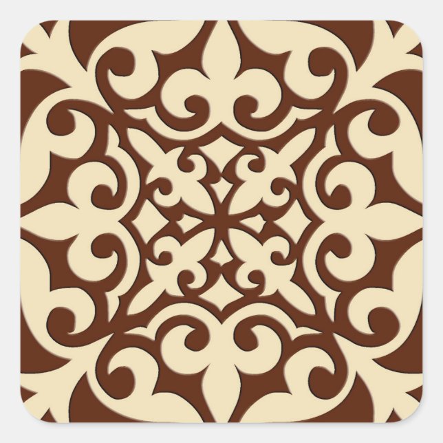 Moroccan tile - chocolate brown and beige square sticker (Front)