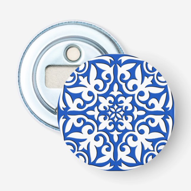 Moroccan tile - cobalt blue and white bottle opener (Front)