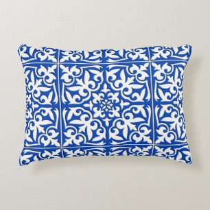 Moroccan tile - cobalt blue and white decorative cushion