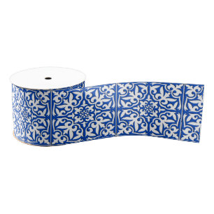 Moroccan tile - cobalt blue and white grosgrain ribbon