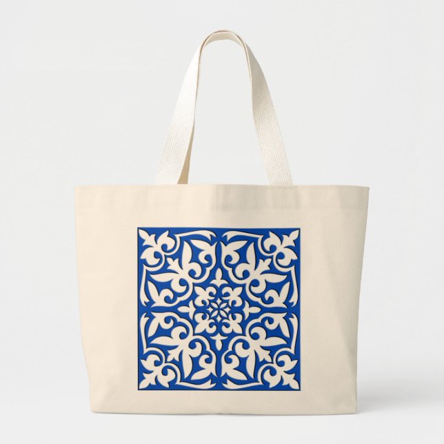 Moroccan tile - cobalt blue and white large tote bag (Front)