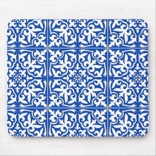 Moroccan tile - cobalt blue and white mouse mat