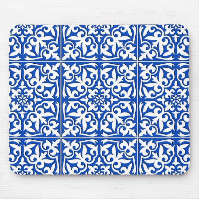 Moroccan tile - cobalt blue and white mouse mat (Front)