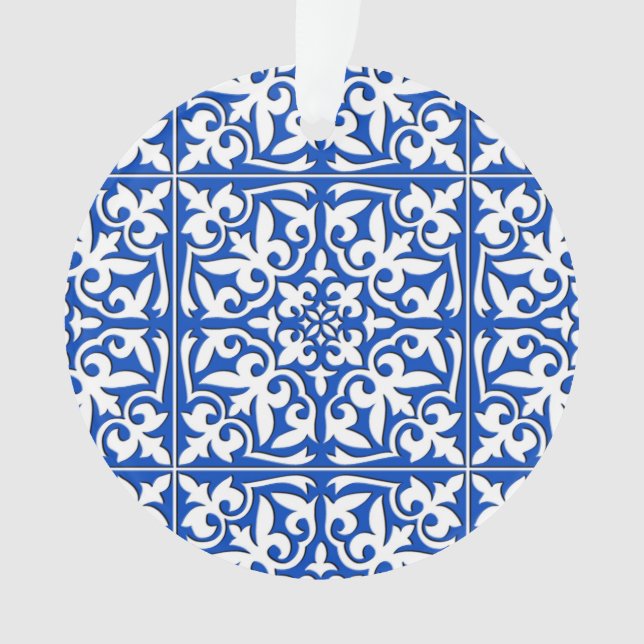 Moroccan tile - cobalt blue and white ornament (Front)