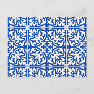 Moroccan tile - cobalt blue and white postcard