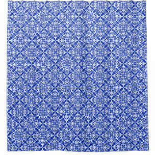Moroccan tile - cobalt blue and white shower curtain