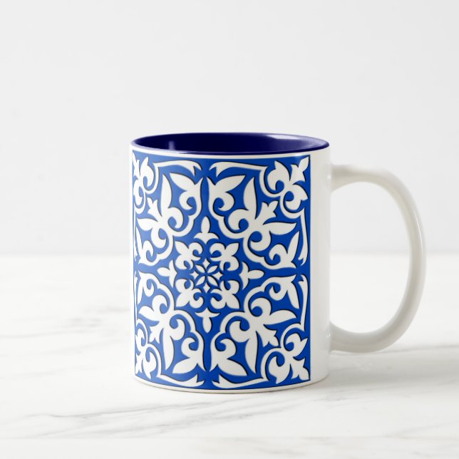 Moroccan tile - cobalt blue and white Two-Tone coffee mug (Right)