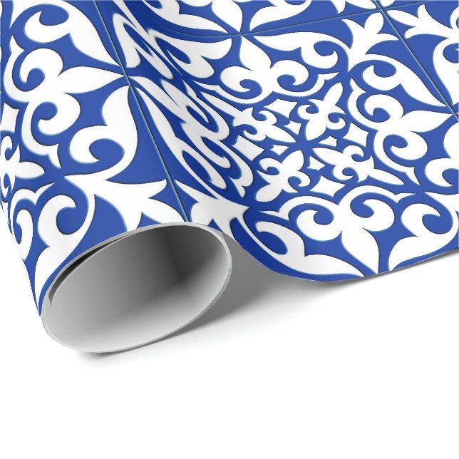 Moroccan tile - cobalt blue and white wrapping paper (Roll Corner)