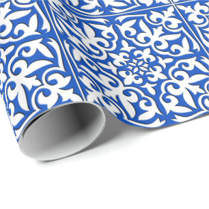 Moroccan tile - cobalt blue and white wrapping paper