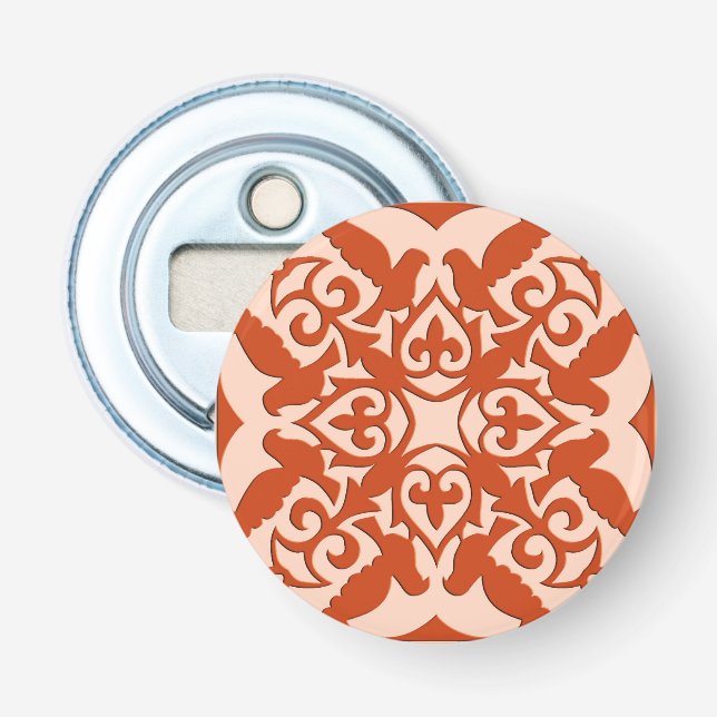 Moroccan tile - coral orange and peach bottle opener (Front)