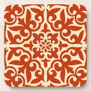 Moroccan tile - coral orange and peach coaster