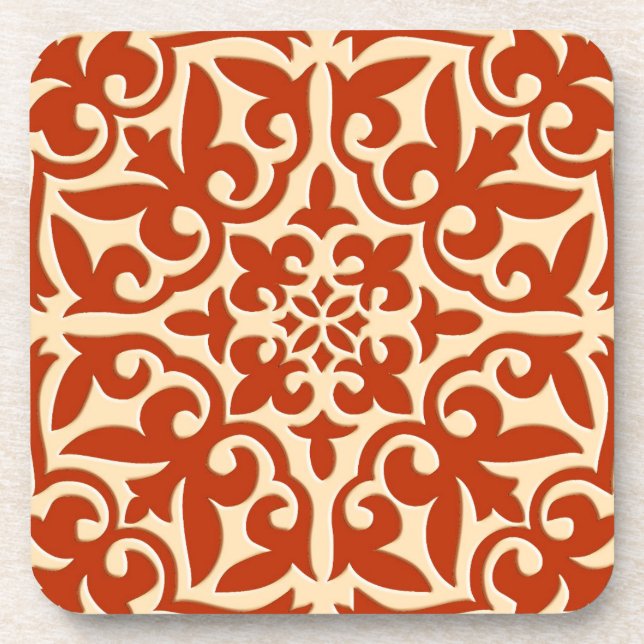 Moroccan tile - coral orange and peach coaster (Front)