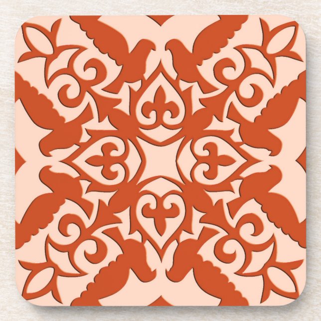 Moroccan tile - coral orange and peach coaster (Front)