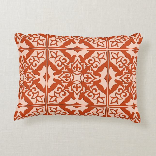 Moroccan tile - coral orange and peach decorative cushion (Back)