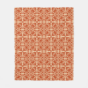 Moroccan tile - coral orange and peach fleece blanket