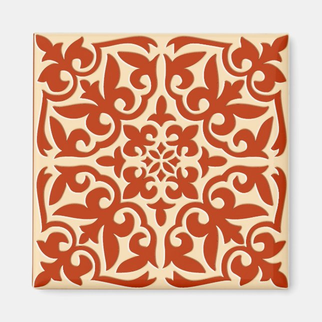 Moroccan tile - coral orange and peach magnet (Front)