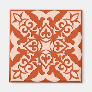Moroccan tile - coral orange and peach magnet