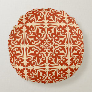 Moroccan tile - coral orange and peach round cushion
