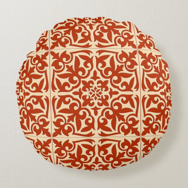 Moroccan tile - coral orange and peach round cushion (Front)