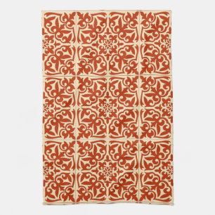 Moroccan tile - coral orange and peach tea towel