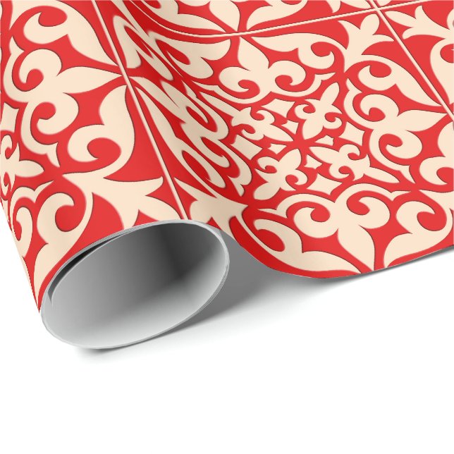 Moroccan tile - coral orange and peach wrapping paper (Roll Corner)