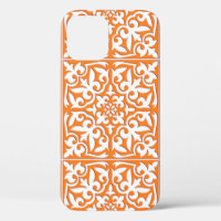 Moroccan tile - coral orange and white