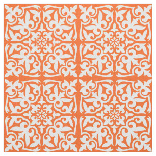 Moroccan tile - coral orange and white fabric