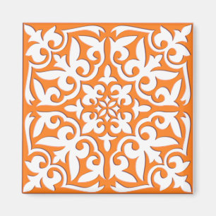 Moroccan tile - coral orange and white magnet