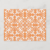 Moroccan tile - coral orange and white