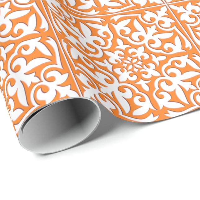 Moroccan tile - coral orange and white wrapping paper (Roll Corner)