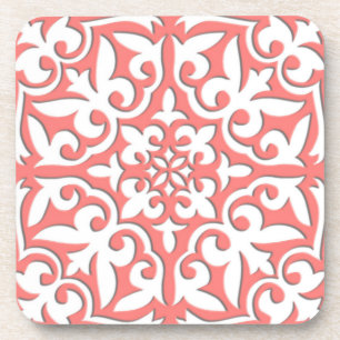 Moroccan tile - coral pink and white coaster