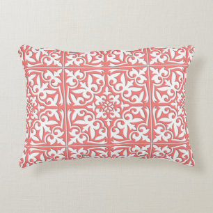 Moroccan tile - coral pink and white decorative cushion