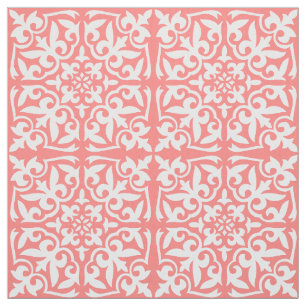 Moroccan tile - coral pink and white fabric