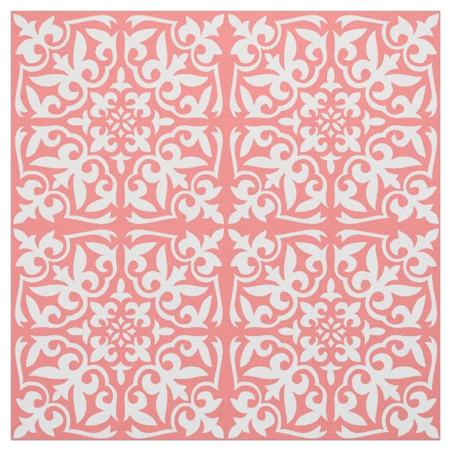 Moroccan tile - coral pink and white fabric (Swatch)