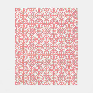 Moroccan tile - coral pink and white fleece blanket