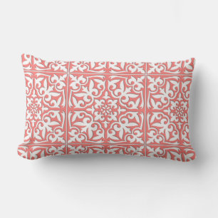Moroccan tile - coral pink and white lumbar cushion