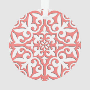 Moroccan tile - coral pink and white ornament
